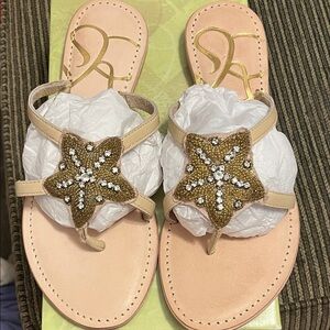 J.Renee Nude/Tan Starfish Beaded Toe-Post Sandals